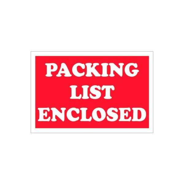 Box Packaging Paper Labels w/ "Packing List Enclosed" Print, 2"L x 3"W, Red & White, Roll of 500 DL1207 - main
